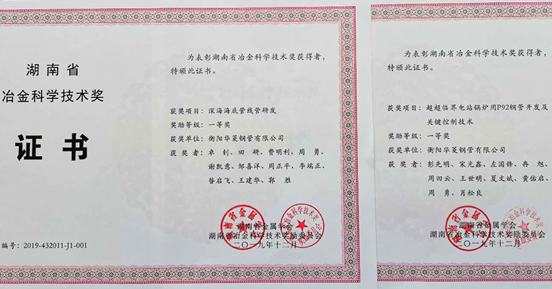 HYST's R & D Projects Won the Metallurgical Scientific and Technological Prize of Hunan Province